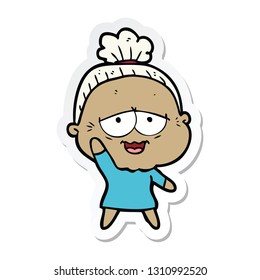 sticker of a cartoon happy old lady