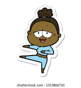 sticker of a cartoon happy old lady