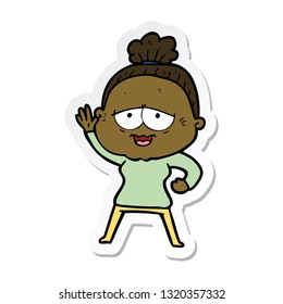 sticker of a cartoon happy old lady