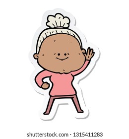 sticker of a cartoon happy old woman