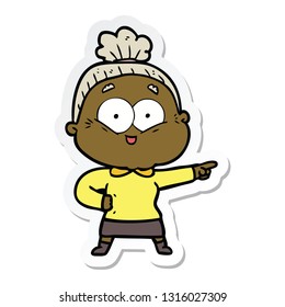adesivo de um desenho animado mulher velha feliz