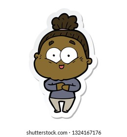 sticker of a cartoon happy old woman