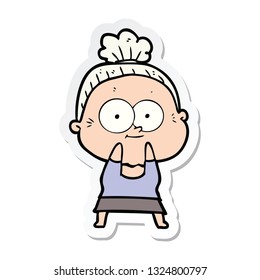 sticker of a cartoon happy old woman