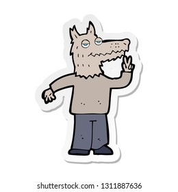 sticker of a cartoon happy wolf man