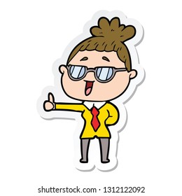 sticker of a cartoon happy woman wearing spectacles