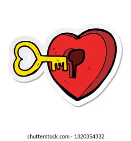 sticker cartoon heart and key