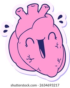 adesivo de um coração de desenho animado rindo em cores neon brilhantes