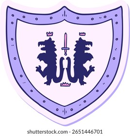 adesivo de um escudo heráldico de desenhos animados em cor neon brilhante