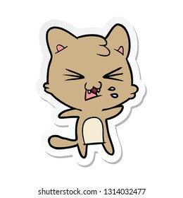 sticker of a cartoon hissing cat