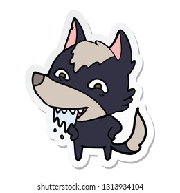 sticker of a cartoon hungry wolf