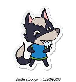 sticker of a cartoon hungry wolf