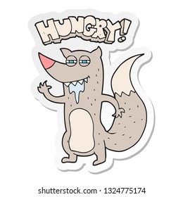sticker of a cartoon hungry wolf