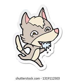 sticker of a cartoon hungry wolf running
