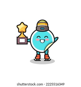 sticker cartoon as an ice skating player hold winner trophy , cute style design for t shirt, sticker, logo element
