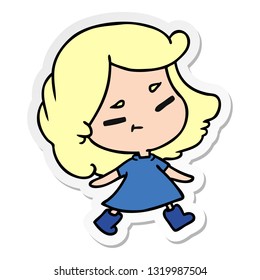 sticker cartoon illustration of a cute kawaii girl