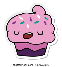 sticker cartoon illustration kawaii of a cute cupcake