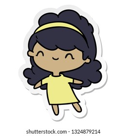 sticker cartoon illustration kawaii girl with head band