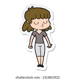 sticker of a cartoon indifferent woman