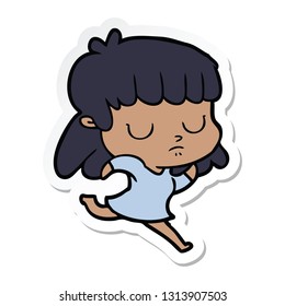 sticker of a cartoon indifferent woman running