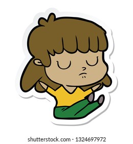 sticker of a cartoon indifferent woman sitting