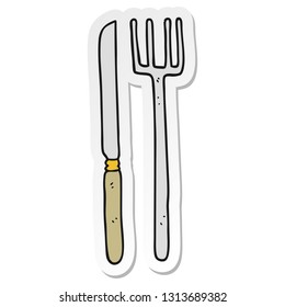 pegatina de un cuchillo y tenedor de dibujos animados