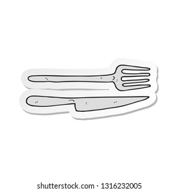 pegatina de un cuchillo y tenedor de dibujos animados