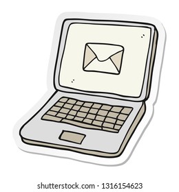 sticker of a cartoon laptop computer with message symbol on screen
