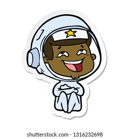sticker of a cartoon laughing astronaut