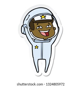 sticker of a cartoon laughing astronaut
