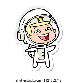 sticker of a cartoon laughing astronaut