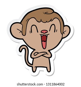 sticker of a cartoon laughing monkey