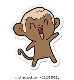 sticker of a cartoon laughing monkey