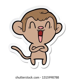 sticker of a cartoon laughing monkey
