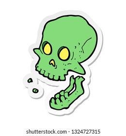 sticker of a cartoon laughing skull