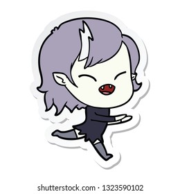 sticker of a cartoon laughing vampire girl running