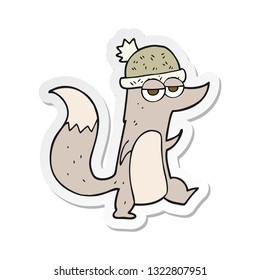 sticker of a cartoon little wolf wearing hat