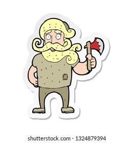 sticker of a cartoon lumberjack with axe