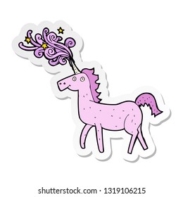 sticker of a cartoon magical unicorn