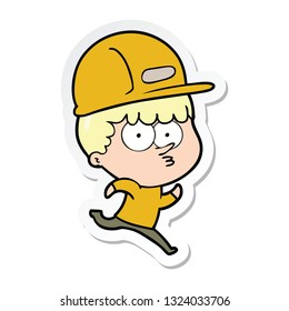 Sticker Of A Cartoon Man In Builders Hat Running