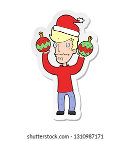 sticker of a cartoon man with christmas baubles