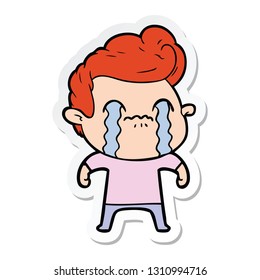 sticker of a cartoon man crying