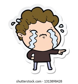 sticker of a cartoon man crying