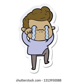 sticker of a cartoon man crying