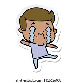 sticker of a cartoon man crying
