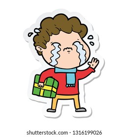 sticker of a cartoon man crying