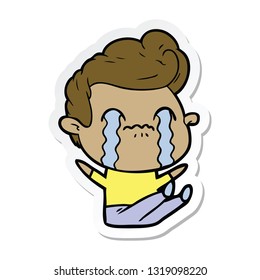 sticker of a cartoon man crying