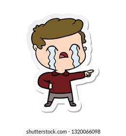 sticker of a cartoon man crying