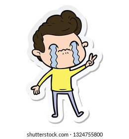 sticker of a cartoon man crying