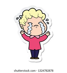 sticker of a cartoon man crying