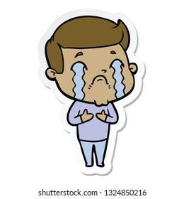 sticker of a cartoon man crying